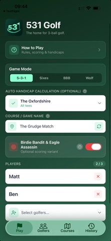 531 Golf game selection and players