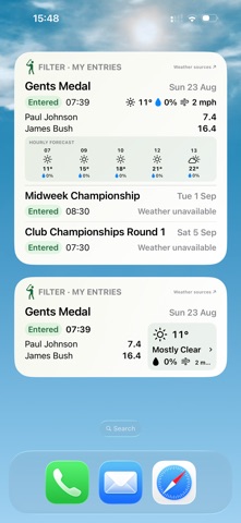 My Golf Season widgets on an iPhone Home Screen
